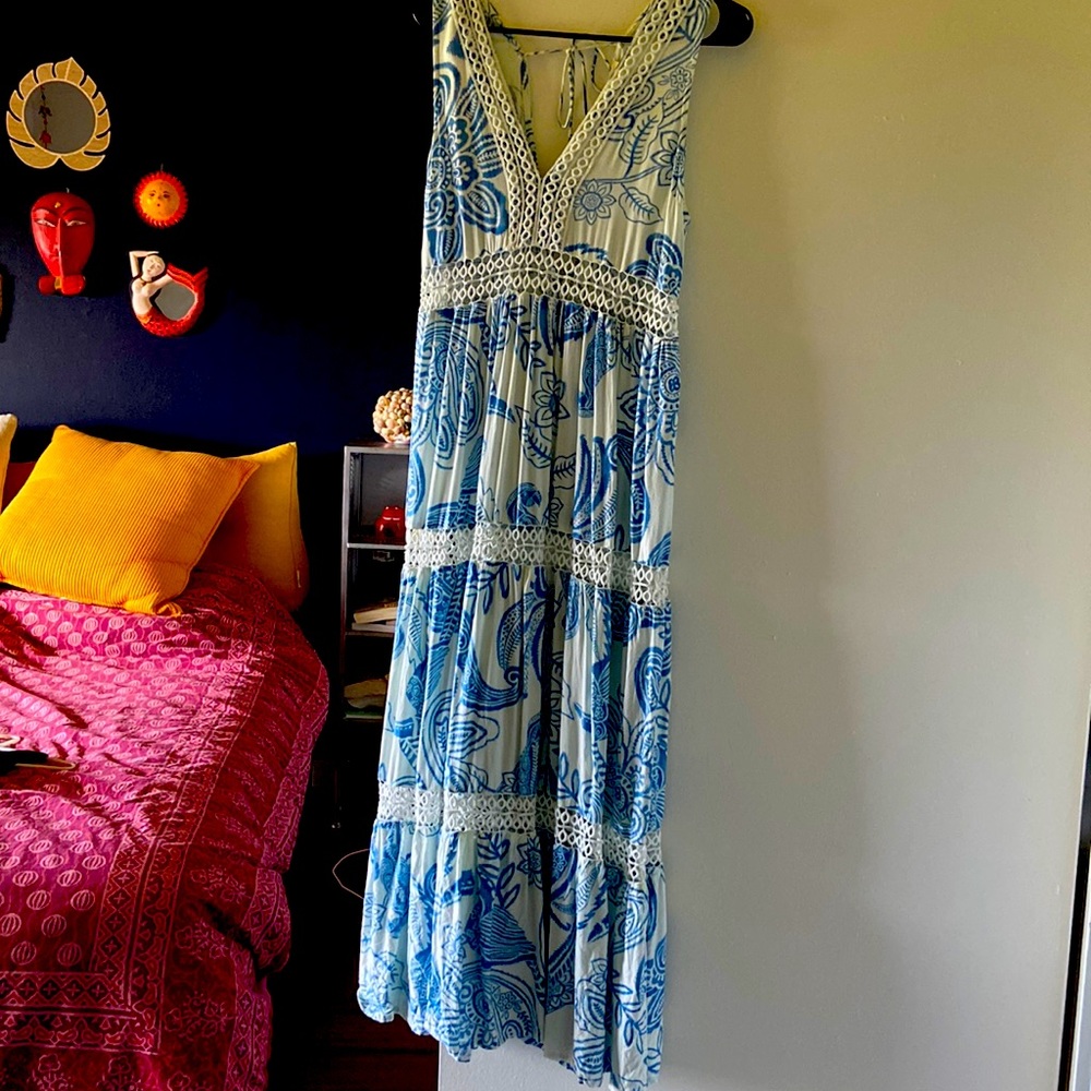 Flowy maxi dress with eyelet bands